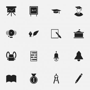 16 düzenlenebilir eğitim simgeler kümesi. İlk yer, mezuniyet şapka, Notepaper ve daha fazlası gibi simgeler içerir. Web, mobil, UI ve Infographic tasarımı için kullanılabilir.