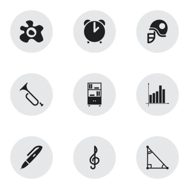 9 düzenlenebilir okul simgeler kümesi. Grafik, kitaplık, Alarm ve daha fazlası gibi simgeler içerir. Web, mobil, UI ve Infographic tasarımı için kullanılabilir.
