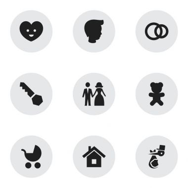 9 düzenlenebilir yakınları simgeler kümesi. Hoop, Perambulator, kilit ve daha fazlası gibi simgeler içerir. Web, mobil, UI ve Infographic tasarımı için kullanılabilir.