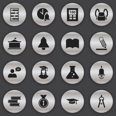 16 düzenlenebilir okul simgeler kümesi. Hesap makinesi, aritmetik, mezun olunan erkek ve daha fazlası gibi simgeler içerir. Web, mobil, UI ve Infographic tasarımı için kullanılabilir.