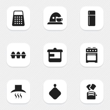 9 düzenlenebilir yemek simgeler kümesi. Kupası, dilim ekmek, soba ve daha fazlası gibi simgeler içerir. Web, mobil, UI ve Infographic tasarımı için kullanılabilir.