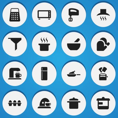 16 düzenlenebilir gıda simgeler kümesi. Mutfak eldiveni, ızgara, yumurta kartonu ve daha fazlası gibi simgeler içerir. Web, mobil, UI ve Infographic tasarımı için kullanılabilir.