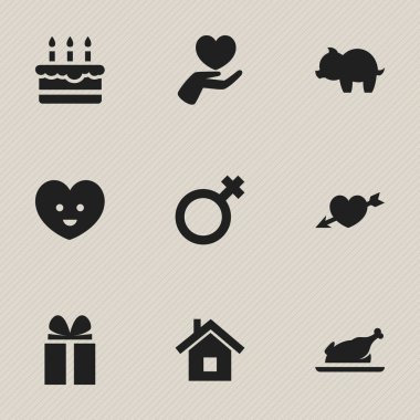 9 düzenlenebilir Kin simgeler kümesi. Kadın işaret, Pastane, Home ve daha fazlası gibi simgeler içerir. Web, mobil, UI ve Infographic tasarımı için kullanılabilir.