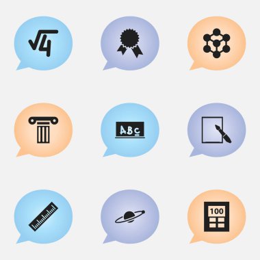 9 düzenlenebilir okul simgeler kümesi. Molekül, ayağı, okul yönetimi ve daha fazlası gibi simgeler içerir. Web, mobil, UI ve Infographic tasarımı için kullanılabilir.