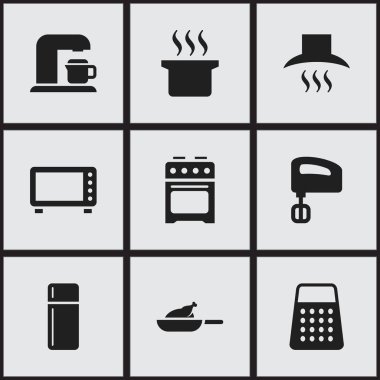 9 düzenlenebilir pişirme simgeler kümesi. Çorba kazanı, parçalayıcı, mutfak Hood ve daha fazlası gibi simgeler içerir. Web, mobil, UI ve Infographic tasarımı için kullanılabilir.