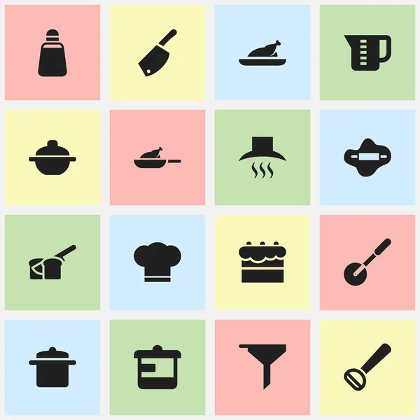 Set Of 16 Editable Cook Icons. Includes Symbols Such As Utensil, Backsword, Dough And More. Can Be Used For Web, Mobile, UI And Infographic Design. — Stock Vector