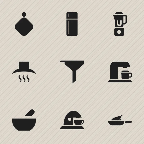 Set von 9 editierbaren Koch-Symbolen. enthält Symbole wie Topfhalter, Handmixer, Becher. kann für Web-, Mobil-, UI- und Infografik-Design verwendet werden. — Stockvektor