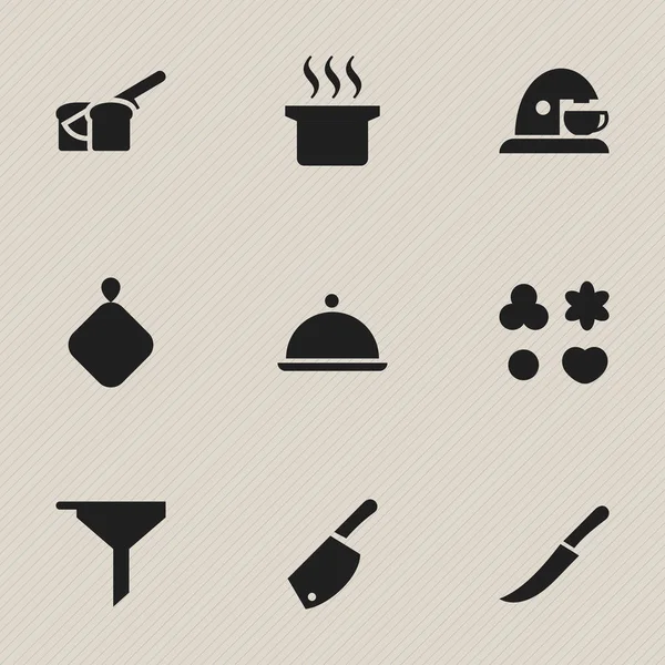 Set di 9 icone del pasto modificabili. Include simboli come il filtraggio, Salver, Coppa e altro ancora. Può essere utilizzato per la progettazione web, mobile, UI e infografica . — Vettoriale Stock