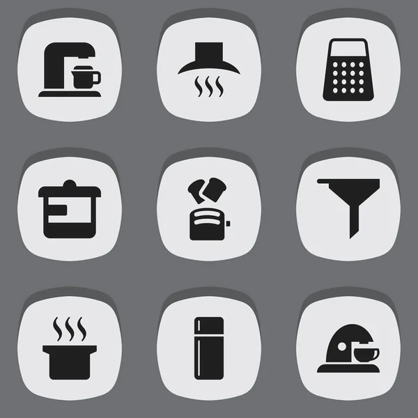Set di 9 icone di cucina modificabili. Include simboli come brodo, trituratore, Utensil e altro ancora. Può essere utilizzato per la progettazione web, mobile, UI e infografica . — Vettoriale Stock