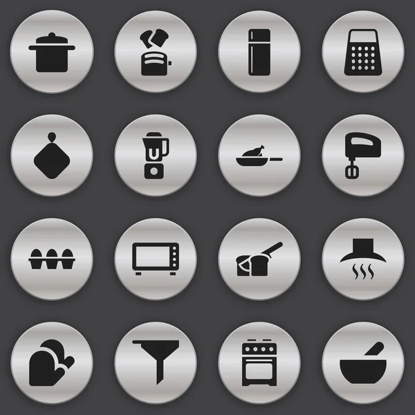 Ensemble de 16 icônes de repas modifiables. Comprend des symboles tels que broyeur, porte-pot, filtrage et plus encore. Peut être utilisé pour le Web, mobile, interface utilisateur et infographie . — Image vectorielle