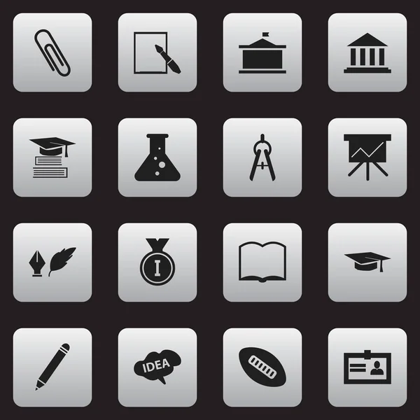 Ensemble de 16 icônes scolaires modifiables. Comprend des symboles tels que la chimie, crayon, esprit et plus encore. Peut être utilisé pour le Web, mobile, interface utilisateur et infographie . — Image vectorielle