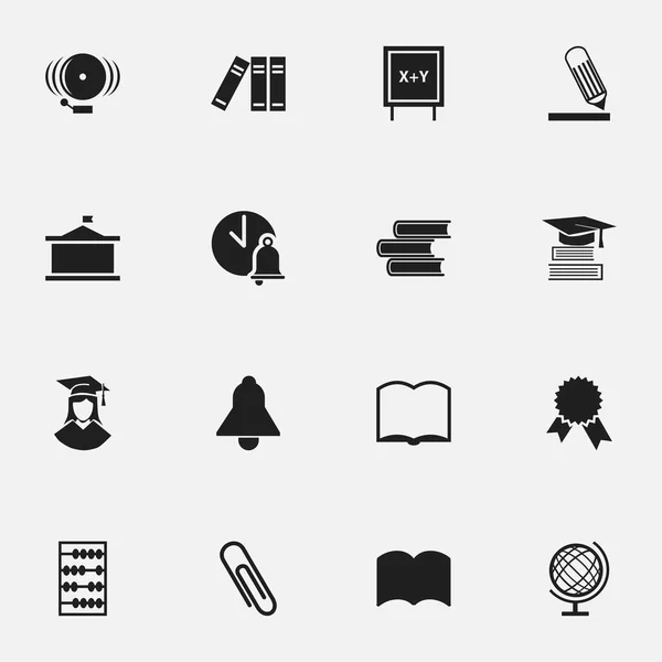 Conjunto de 16 iconos de graduación editables. Incluye símbolos como campana escolar, grapas, aritmética y más. Puede ser utilizado para el diseño de la tela, móvil, interfaz de usuario e infografía . — Archivo Imágenes Vectoriales