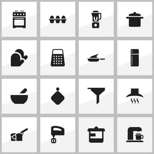 Conjunto de 16 iconos de cocina editables. Incluye símbolos como utensilios, utensilios de cocina, refrigerador y más. Puede ser utilizado para el diseño de la tela, móvil, interfaz de usuario e infografía . — Archivo Imágenes Vectoriales