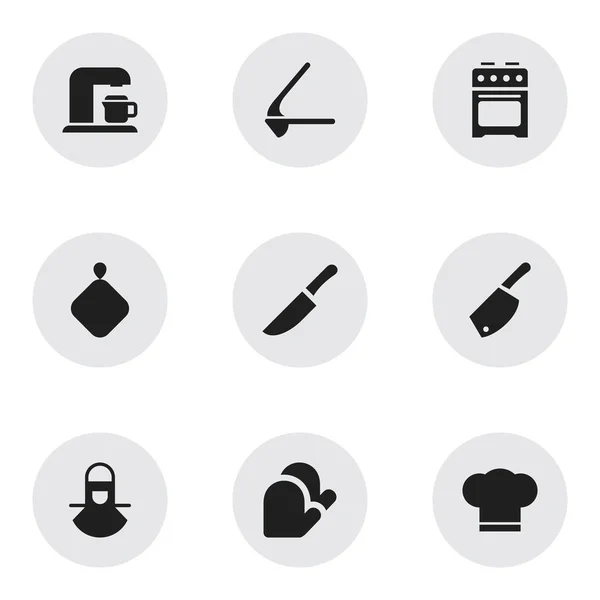 Zestaw 9 ikon można edytować posiłek. Zawiera symbole, takie jak nóż, Cook Cap, piec i więcej. Mogą być używane dla sieci Web, mobilnych, interfejsu użytkownika i Infographic Design. — Wektor stockowy