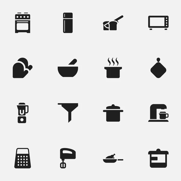 Set von 16 editierbaren Koch-Symbolen. enthält Symbole wie Getränkemaschine, Handmixer, Herd. kann für Web-, Mobil-, UI- und Infografik-Design verwendet werden. — Stockvektor