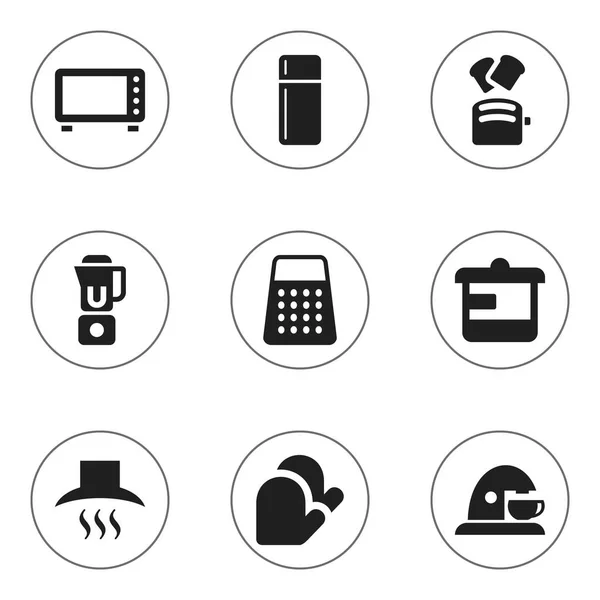 Set de 9 iconos de cocina editables. Incluye símbolos tales como campana de cocina, taza, refrigerador y más. Puede ser utilizado para el diseño de la tela, móvil, interfaz de usuario e infografía . — Vector de stock
