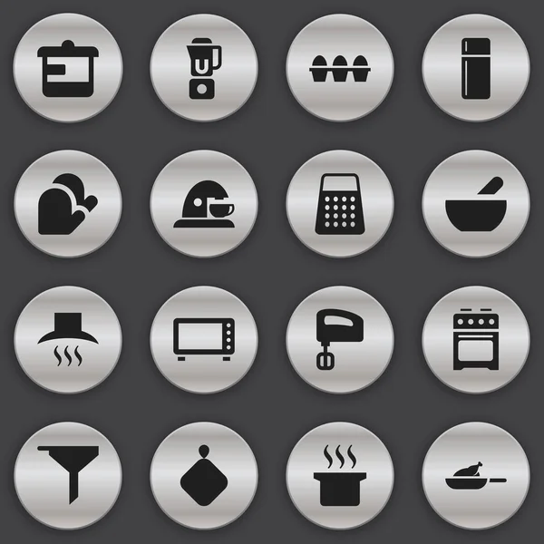 Ensemble de 16 icônes de cuisson modifiables. Comprend des symboles tels que four, gant de cuisine, porte-pot et plus encore. Peut être utilisé pour le Web, mobile, interface utilisateur et infographie . — Image vectorielle