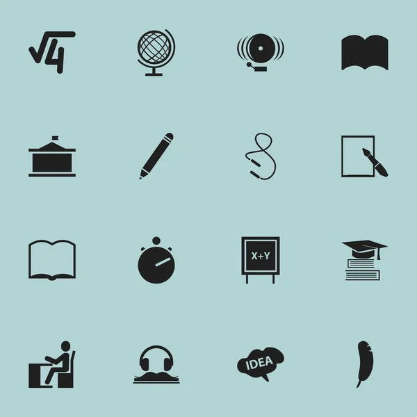 Set Of 16 Editable Science Icons. Includes Symbols Such As Schoolboy, Taped Book, Blackboard And More. Can Be Used For Web, Mobile, UI And Infographic Design. — Stock Vector