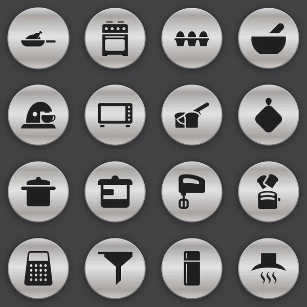 Set Of 16 Editable Food Icons. Includes Symbols Such As Refrigerator, Egg Carton, Slice Bread And More. Can Be Used For Web, Mobile, UI And Infographic Design. — Stock Vector