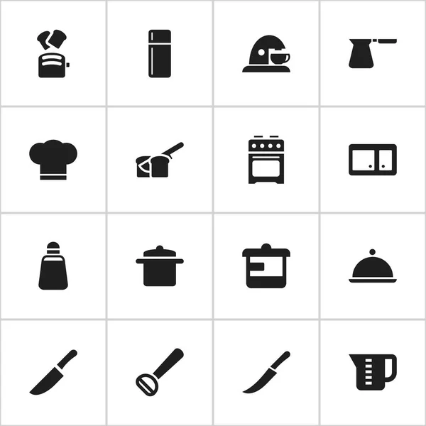 Conjunto de 16 iconos de alimentos editables. Incluye símbolos tales como taza, Husker, refrigerador y más. Puede ser utilizado para el diseño de la tela, móvil, interfaz de usuario e infografía . — Archivo Imágenes Vectoriales