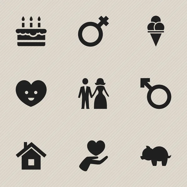 Ensemble de 9 icônes relatives modifiables. Comprend des symboles tels que signe de femme, âme, pâtisserie et plus encore. Peut être utilisé pour le Web, mobile, interface utilisateur et infographie . — Image vectorielle