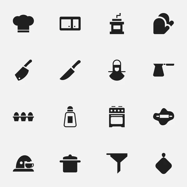 Set Of 16 Editable Food Icons. Includes Symbols Such As Knife, Rocker Blade, Kitchen Glove And More. Can Be Used For Web, Mobile, UI And Infographic Design. — Stock Vector