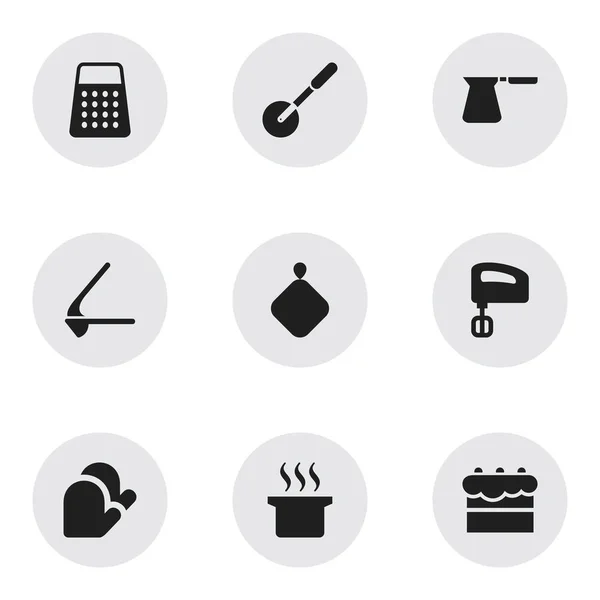 Set von 9 editierbaren Kochsymbolen. beinhaltet Symbole wie Gebäck, Brecher, Schredder und vieles mehr. kann für Web-, Mobil-, UI- und Infografik-Design verwendet werden. — Stockvektor