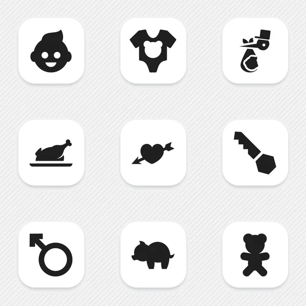 Set von 9 editierbaren Familiensymbolen. beinhaltet Symbole wie Kind, gebratenes Huhn, Body und mehr. kann für Web-, Mobil-, UI- und Infografik-Design verwendet werden. — Stockvektor