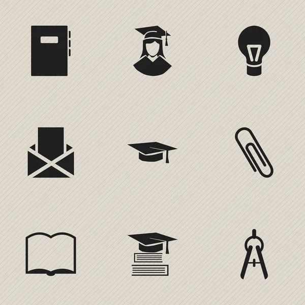 Set di 9 icone scolastiche modificabili. Include simboli come cartella di lavoro, istruzione, laureato femminile e altro ancora. Può essere utilizzato per la progettazione web, mobile, UI e infografica . — Vettoriale Stock