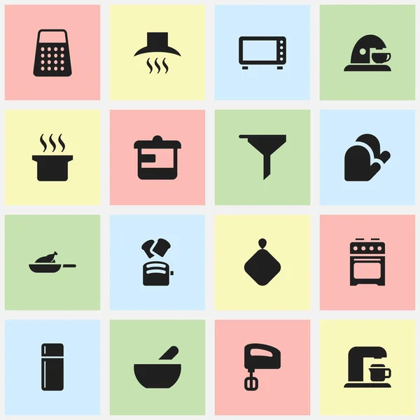 Conjunto de 16 ícones alimentares editáveis. Inclui símbolos como luva de cozinha, triturador, sopa e muito mais. Pode ser usado para Web, Mobile, UI e design infográfico . — Vetor de Stock