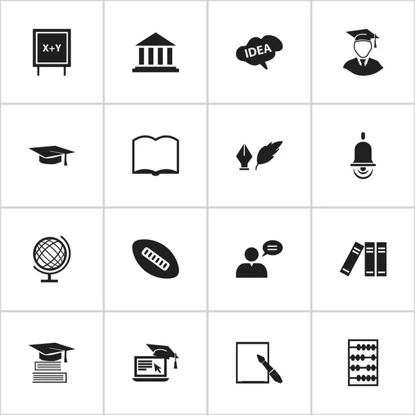 Conjunto de 16 iconos educativos editables. Incluye símbolos como sombrero de graduación, libro, literatura y más. Puede ser utilizado para el diseño de la tela, móvil, interfaz de usuario e infografía . — Archivo Imágenes Vectoriales