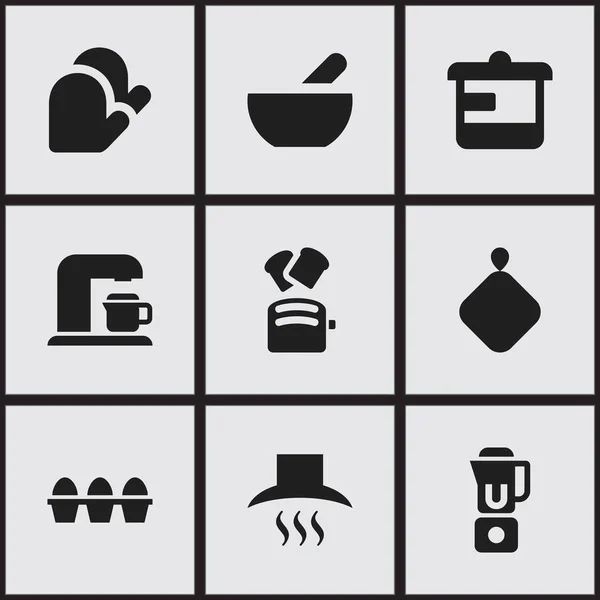 Conjunto de 9 Ícones de cozinha editáveis. Inclui símbolos como utensílio, caixa de ovo, fabricante de bebidas e muito mais. Pode ser usado para Web, Mobile, UI e design infográfico . —  Vetores de Stock