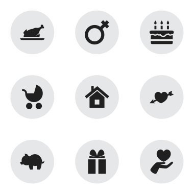 9 düzenlenebilir yakınları simgeler kümesi. Fried Chicken, servet, hediye ve daha fazlası gibi simgeler içerir. Web, mobil, UI ve Infographic tasarımı için kullanılabilir.