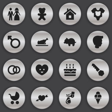 16 düzenlenebilir yakınları simgeler kümesi. Adam amblemi, kilit, çocuk ve daha fazlası gibi simgeler içerir. Web, mobil, UI ve Infographic tasarımı için kullanılabilir.