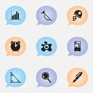 9 düzenlenebilir okul simgeler kümesi. Omlet, Bugle, kalem ve daha fazlası gibi simgeler içerir. Web, mobil, UI ve Infographic tasarımı için kullanılabilir.