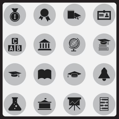 16 düzenlenebilir eğitim simgeler kümesi. Müze, aritmetik, alfabe küp ve daha fazlası gibi simgeler içerir. Web, mobil, UI ve Infographic tasarımı için kullanılabilir.