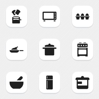 9 düzenlenebilir pişirme simgeler kümesi. Fırın, buzdolabı, gereçler ve daha fazlası gibi simgeler içerir. Web, mobil, UI ve Infographic tasarımı için kullanılabilir.