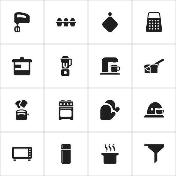 Zestaw 16 ikon można edytować Cook. Zawiera symbole, takie jak piekarnia, producent napoju, Puchar i więcej. Mogą być używane dla sieci Web, mobilnych, interfejsu użytkownika i Infographic Design. — Wektor stockowy