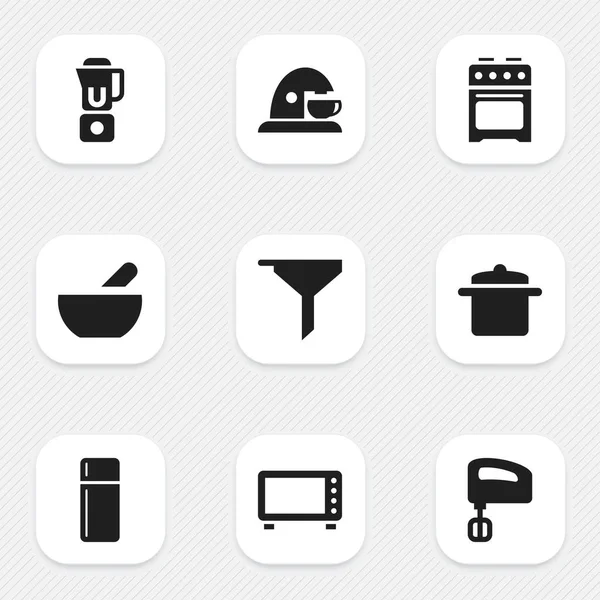 Set de 9 iconos de cocina editables. Incluye símbolos tales como estufa, mezclador de mano, taza. Puede ser utilizado para el diseño de la tela, móvil, interfaz de usuario e infografía . — Vector de stock