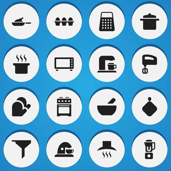 Conjunto de 16 iconos de alimentos editables. Incluye símbolos como parrilla, campana de cocina, horno y más. Puede ser utilizado para el diseño de la tela, móvil, interfaz de usuario e infografía . — Vector de stock