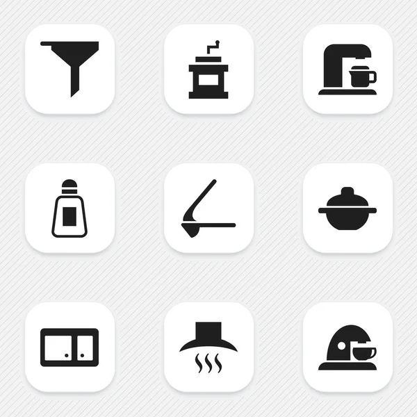 Set von 9 editierbaren Food-Symbolen. beinhaltet Symbole wie Topf, Mokkamühle, Tasse und vieles mehr. kann für Web-, Mobil-, UI- und Infografik-Design verwendet werden. — Stockvektor