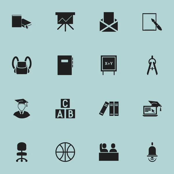 Conjunto de 16 iconos de graduación editables. Incluye símbolos como el estudiante, aprendizaje a distancia, librería y más. Puede ser utilizado para el diseño de la tela, móvil, interfaz de usuario e infografía . — Vector de stock