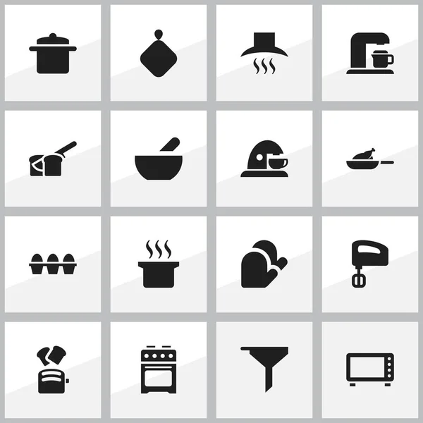 Set von 16 editierbaren Koch-Symbolen. enthält Symbole wie Backofen, Eierkarton, Getränkemaschine und vieles mehr. kann für Web-, Mobil-, UI- und Infografik-Design verwendet werden. — Stockvektor