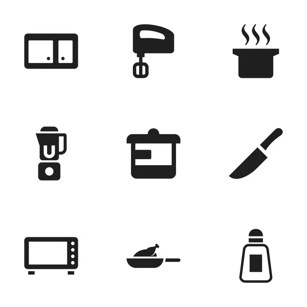 Набор из 9 редактируемых пищевых икон. Includes Symbols such as Oven, Sideboard, Agitator and More. Can be used for Web, Mobile, UI and Infographic Design . — стоковый вектор