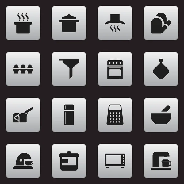 Set von 16 editierbaren Menüsymbolen. enthält Symbole wie Kühlschrank, Eierkarton, Bäckerei und vieles mehr. kann für Web-, Mobil-, UI- und Infografik-Design verwendet werden. — Stockvektor