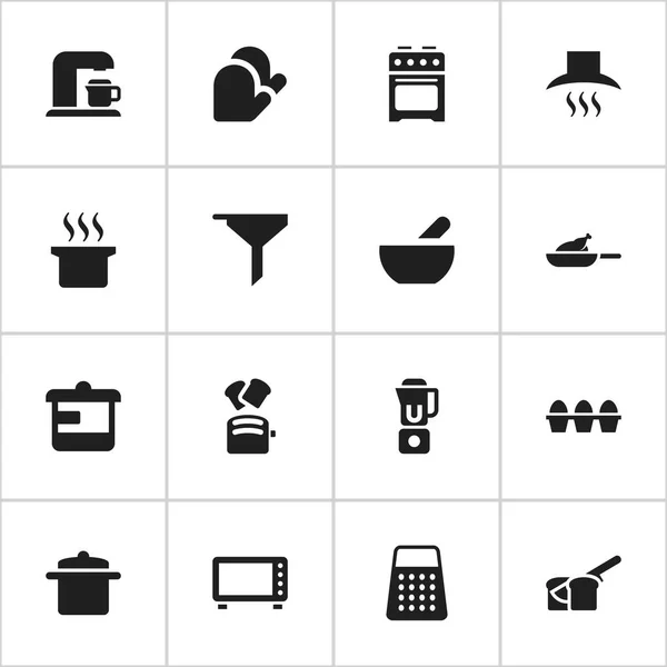 Satz von 16 editierbaren Food-Symbolen. enthält Symbole wie Grill, Scheibenbrot, Backofen und mehr. kann für Web-, Mobil-, UI- und Infografik-Design verwendet werden. — Stockvektor