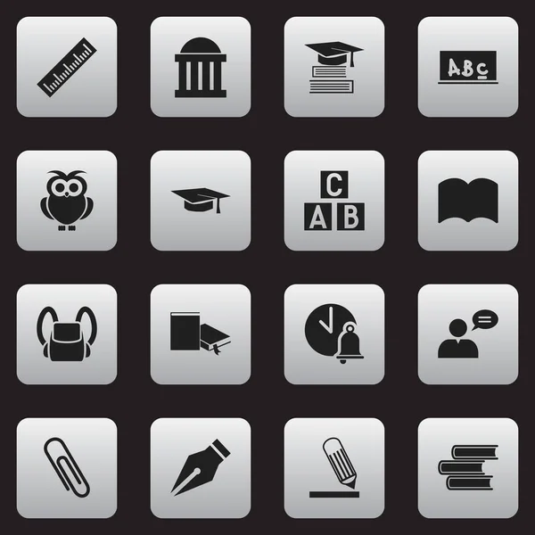 Conjunto de 16 iconos de graduación editables. Incluye símbolos como marcador, campana escolar, educación y más. Puede ser utilizado para el diseño de la tela, móvil, interfaz de usuario e infografía . — Archivo Imágenes Vectoriales