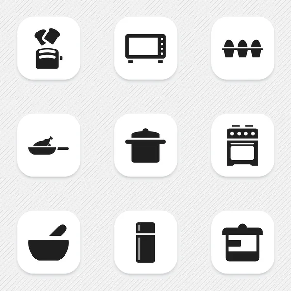9 düzenlenebilir pişirme simgeler kümesi. Fırın, buzdolabı, gereçler ve daha fazlası gibi simgeler içerir. Web, mobil, UI ve Infographic tasarımı için kullanılabilir.