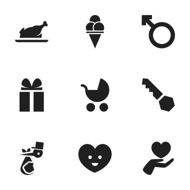 9 düzenlenebilir yakınları simgeler kümesi. Kalp, çocuk, hediye ve daha fazlası gibi simgeler içerir. Web, mobil, UI ve Infographic tasarımı için kullanılabilir.