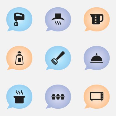 9 düzenlenebilir yemek simgeler kümesi. Fırın, Çorba kazanı, mutfak Hood ve daha fazlası gibi simgeler içerir. Web, mobil, UI ve Infographic tasarımı için kullanılabilir.